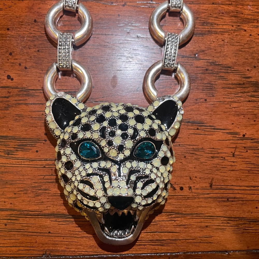 Snow Leopard Betsey Johnson Statement Necklace and Earring Set - Picture 3 of 11